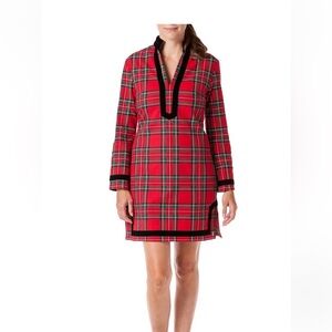 NWT! Tunic Dress Stretch Twill Royal Stewart with Black Velvet Trim